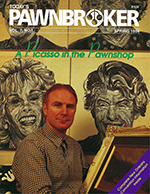 Today's Pawnbroker coveer, with man sitting with a framed piece of art and  sitting in front of sketches on the wall, with headline "a Picasso in the Pawnshop"